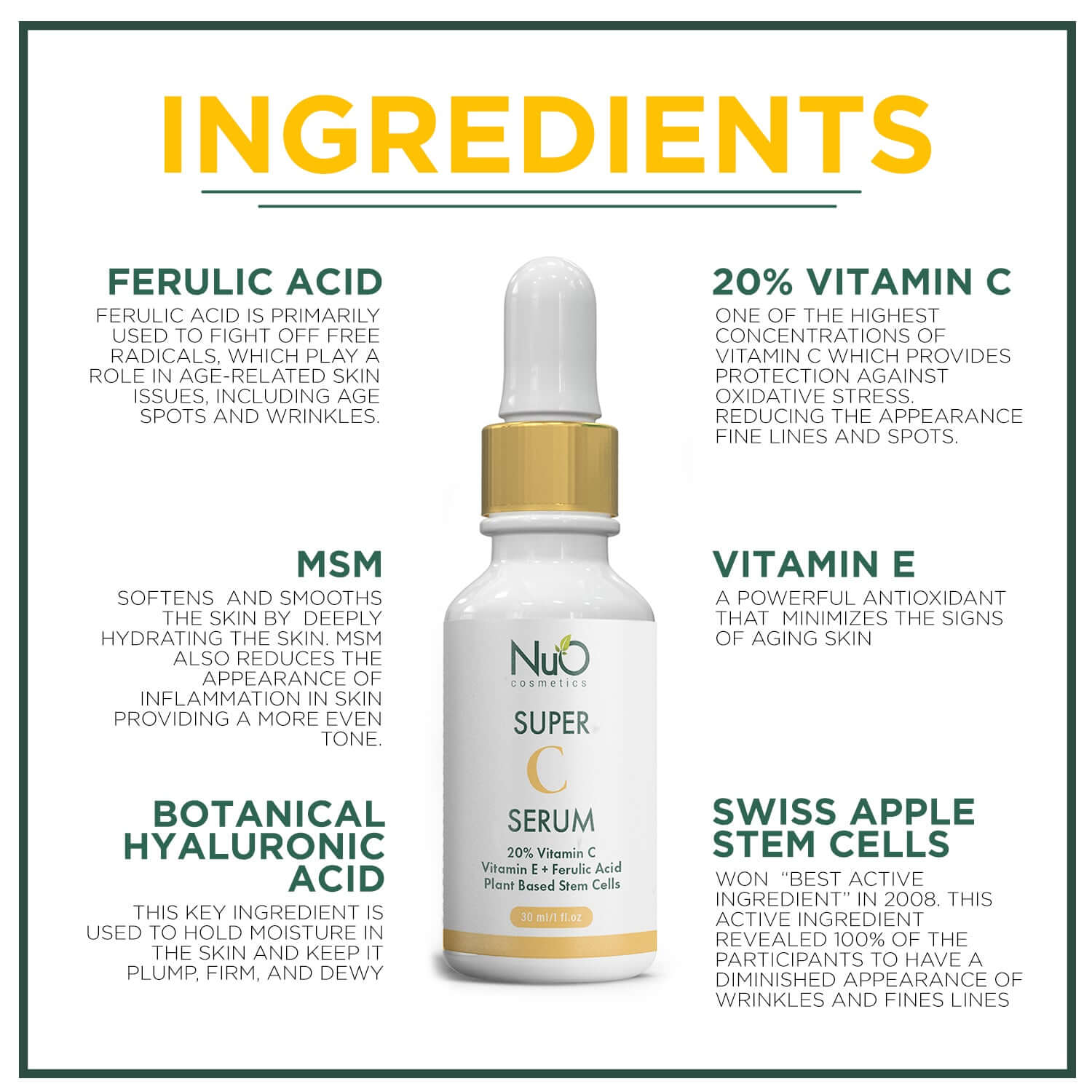 Super C Serum- 20% Stable Vitamin C + Ferrulic Acid + Vitamin E | Powerful C Solution-NuOrganic Cosmetics