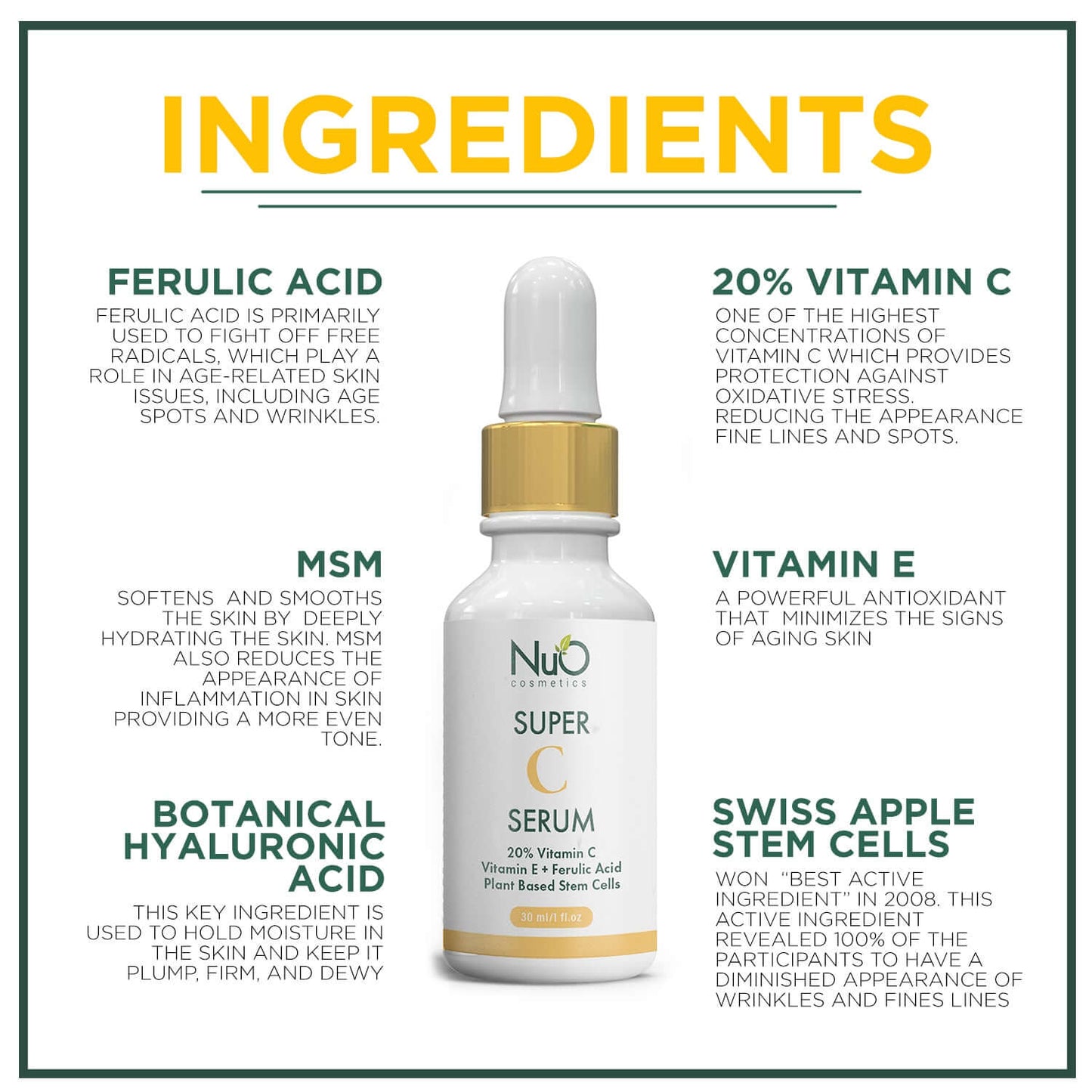 Super C Serum- 20% Stable Vitamin C + Ferrulic Acid + Vitamin E | Powerful C Solution-NuOrganic Cosmetics
